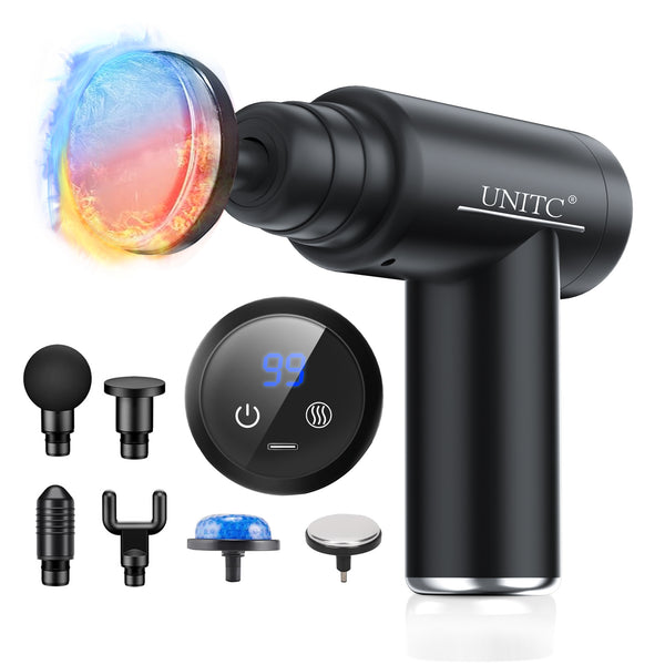 Unitc Handheld Massage Gun with Heat&Cold, Back and Neck Massager for Pain Relief, Deep Tissue Messager with 6 Heads, Gifts